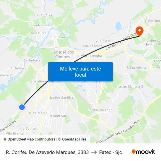 R. Corifeu De Azevedo Marques, 3383 to Fatec - Sjc map