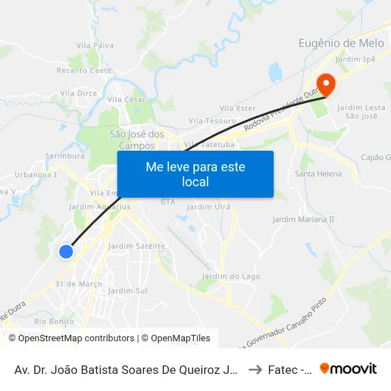 Av. Dr. João Batista Soares De Queiroz Júnior, 2420 to Fatec - Sjc map