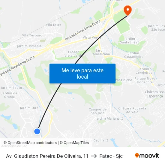Av. Glaudiston Pereira De Oliveira, 11 to Fatec - Sjc map