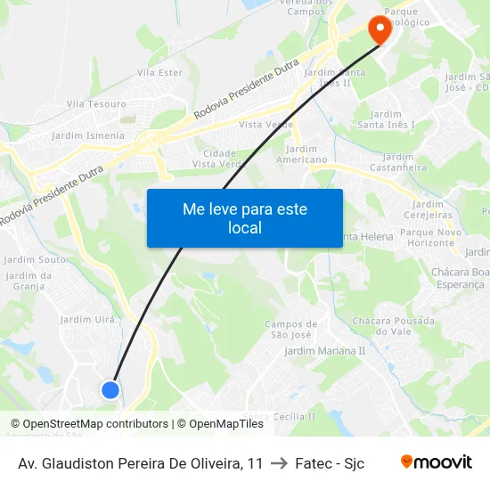Av. Glaudiston Pereira De Oliveira, 11 to Fatec - Sjc map