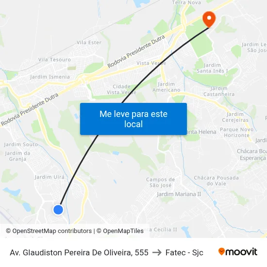 Av. Glaudiston Pereira De Oliveira, 555 to Fatec - Sjc map