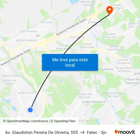 Av. Glaudiston Pereira De Oliveira, 555 to Fatec - Sjc map