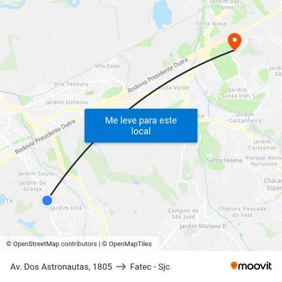 Av. Dos Astronautas, 1805 to Fatec - Sjc map