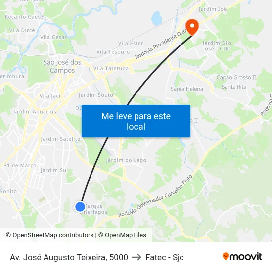 Av. José Augusto Teixeira, 5000 to Fatec - Sjc map