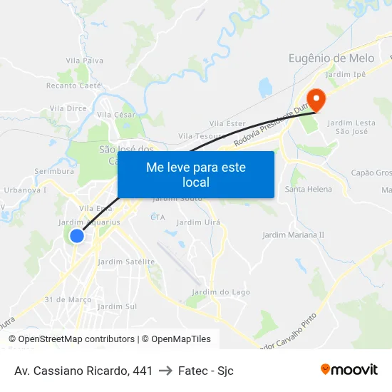 Av. Cassiano Ricardo, 441 to Fatec - Sjc map