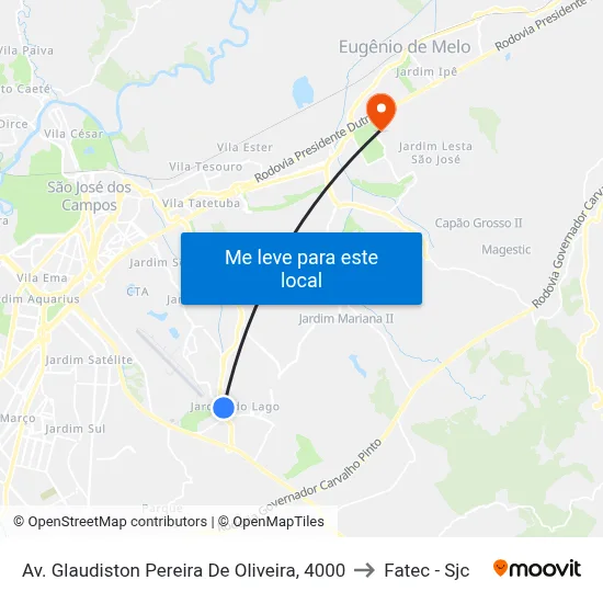 Av. Glaudiston Pereira De Oliveira, 4000 to Fatec - Sjc map