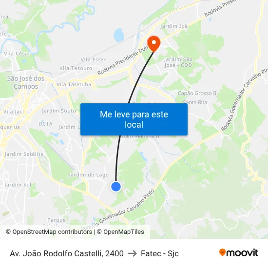 Av. João Rodolfo Castelli, 2400 to Fatec - Sjc map