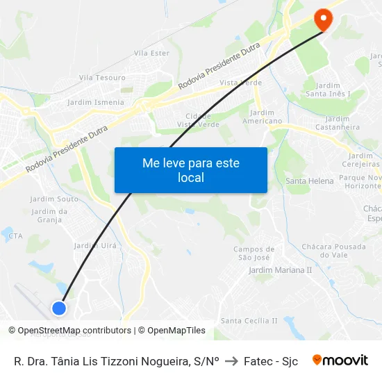 R. Dra. Tânia Lis Tizzoni Nogueira, S/Nº to Fatec - Sjc map