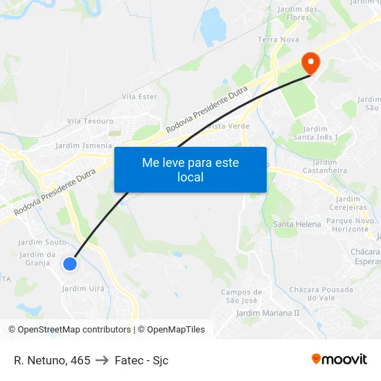 R. Netuno, 465 to Fatec - Sjc map