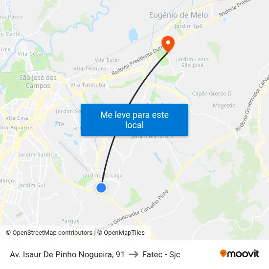 Av. Isaur De Pinho Nogueira, 91 to Fatec - Sjc map