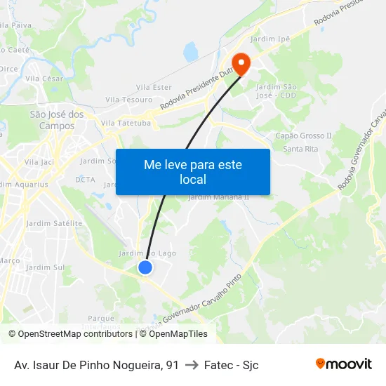 Av. Isaur De Pinho Nogueira, 91 to Fatec - Sjc map