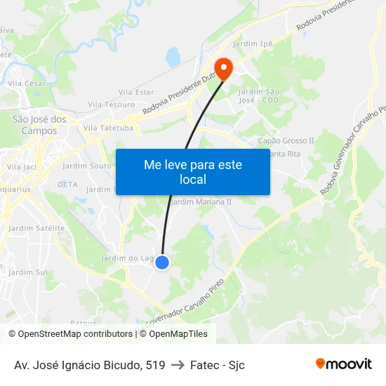 Av. José Ignácio Bicudo, 519 to Fatec - Sjc map