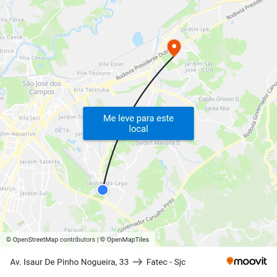 Av. Isaur De Pinho Nogueira, 33 to Fatec - Sjc map