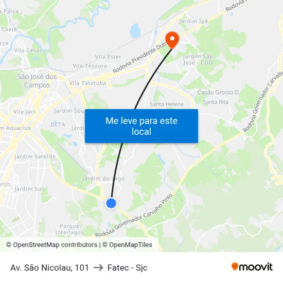 Av. São Nicolau, 101 to Fatec - Sjc map