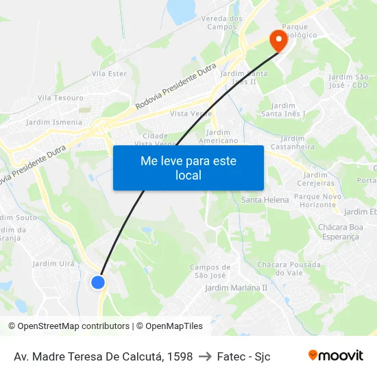 Av. Madre Teresa De Calcutá, 1598 to Fatec - Sjc map