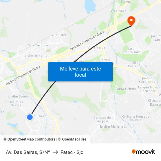 Av. Das Saíras, S/Nº to Fatec - Sjc map