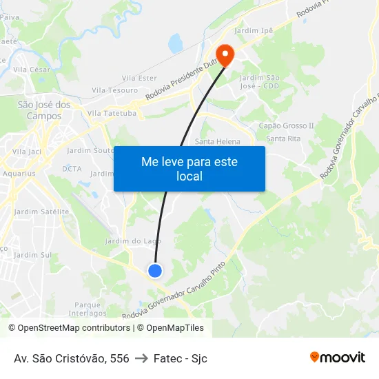 Av. São Cristóvão, 556 to Fatec - Sjc map