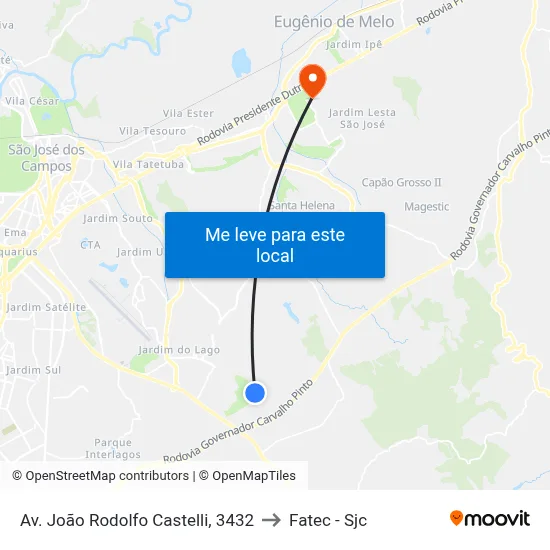 Av. João Rodolfo Castelli, 3432 to Fatec - Sjc map