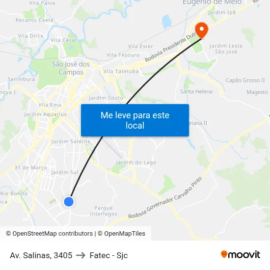 Av. Salinas, 3405 to Fatec - Sjc map