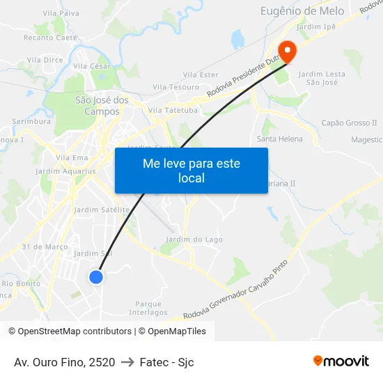 Av. Ouro Fino, 2520 to Fatec - Sjc map