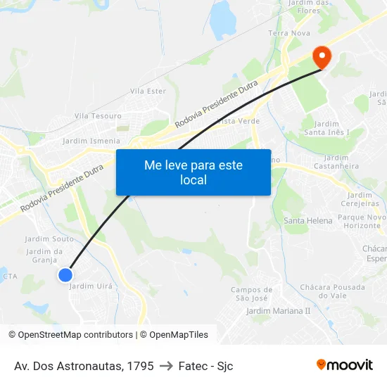 Av. Dos Astronautas, 1795 to Fatec - Sjc map