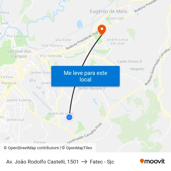 Av. João Rodolfo Castelli, 1501 to Fatec - Sjc map
