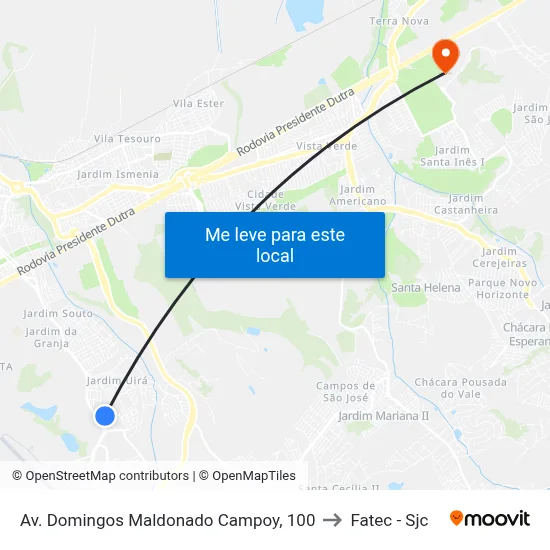 Av. Domingos Maldonado Campoy, 100 to Fatec - Sjc map