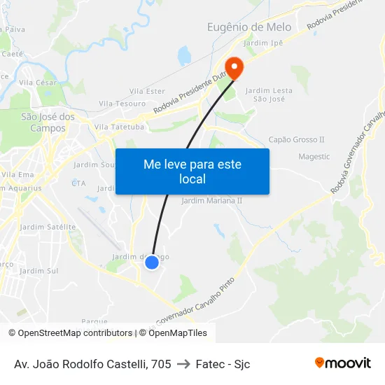 Av. João Rodolfo Castelli, 705 to Fatec - Sjc map
