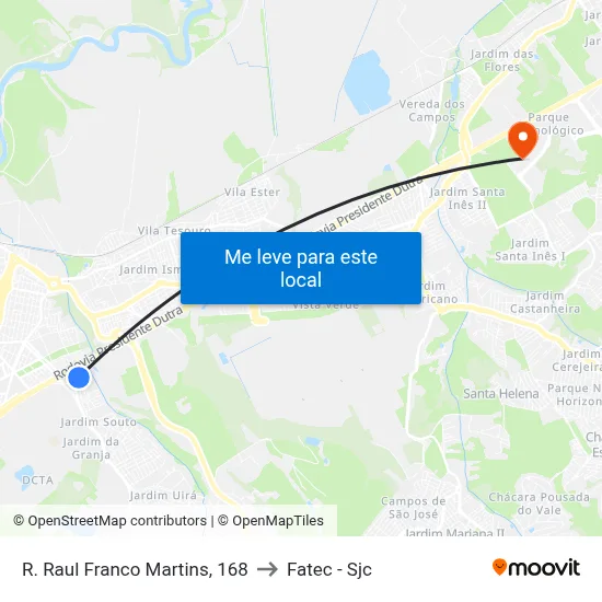 R. Raul Franco Martins, 168 to Fatec - Sjc map
