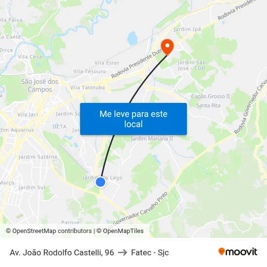 Av. João Rodolfo Castelli, 96 to Fatec - Sjc map