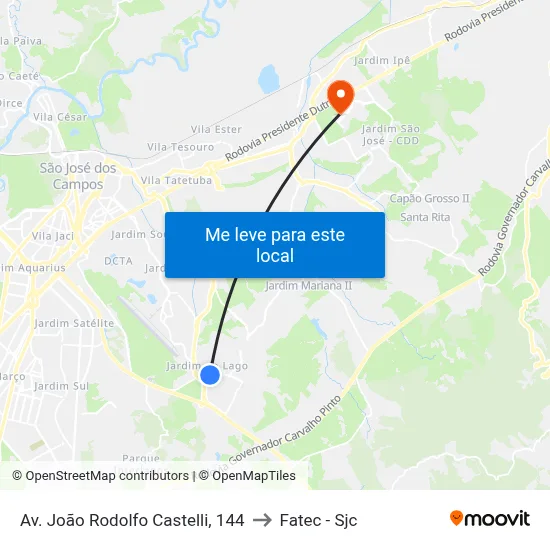 Av. João Rodolfo Castelli, 144 to Fatec - Sjc map