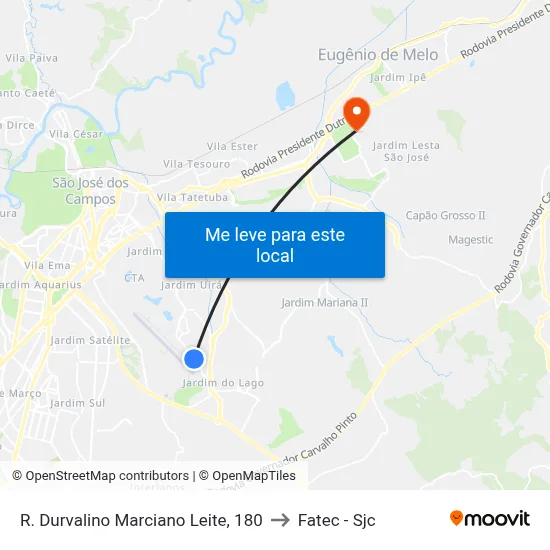 R. Durvalino Marciano Leite, 180 to Fatec - Sjc map