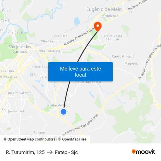 R. Turumirim, 125 to Fatec - Sjc map