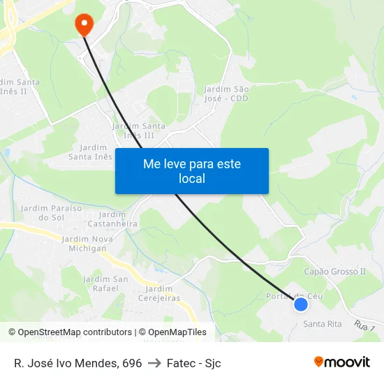 R. José Ivo Mendes, 696 to Fatec - Sjc map