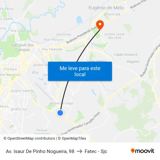 Av. Isaur De Pinho Nogueira, 98 to Fatec - Sjc map