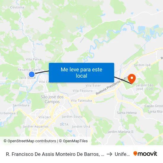 R. Francisco De Assis Monteiro De Barros, 125 to Unifesp map