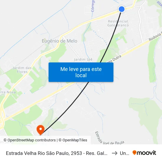 Estrada Velha Rio São Paulo, 2953 - Res. Galo Branco, São José Dos Campos to Unifesp map