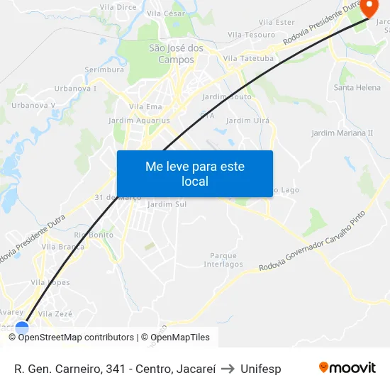 R. Gen. Carneiro, 341 - Centro, Jacareí to Unifesp map