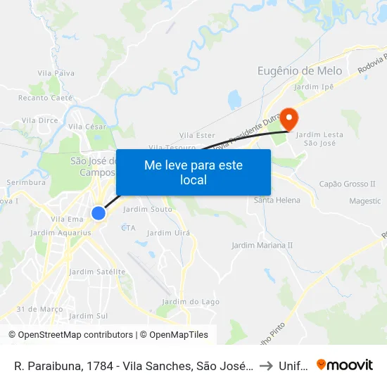 R. Paraibuna, 1784 - Vila Sanches, São José Dos Campos to Unifesp map
