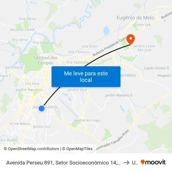 Avenida Perseu 891, Setor Socioeconômico 14, São José Dos Campos - São Paulo, 12230, Brasil - Res. Cidade Jardim, São José Dos Campos to Unifesp map
