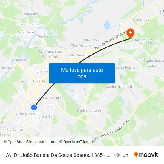 Av. Dr. João Batista De Souza Soares, 1385 - Jardim America, São José Dos Campos to Unifesp map