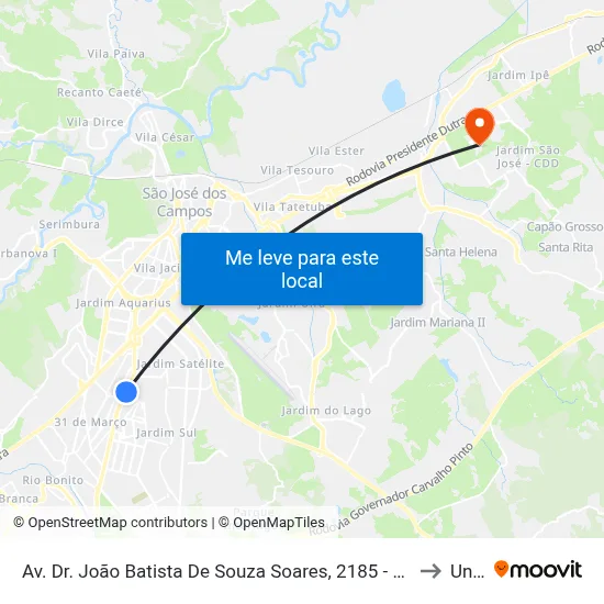 Av. Dr. João Batista De Souza Soares, 2185 - Jardim America, São José Dos Campos to Unifesp map