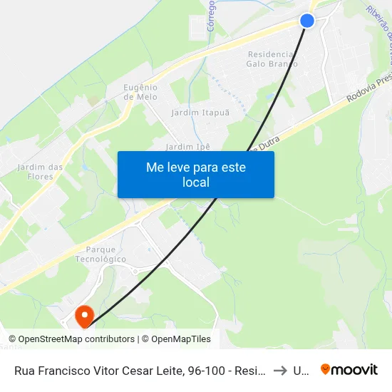 Rua Francisco Vitor Cesar Leite, 96-100 - Residencial Galo Branco, São José Dos Campos to Unifesp map