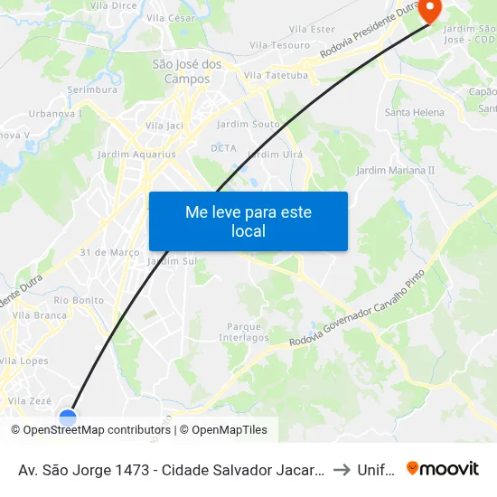 Av. São Jorge 1473 - Cidade Salvador Jacareí - SP Brasil to Unifesp map