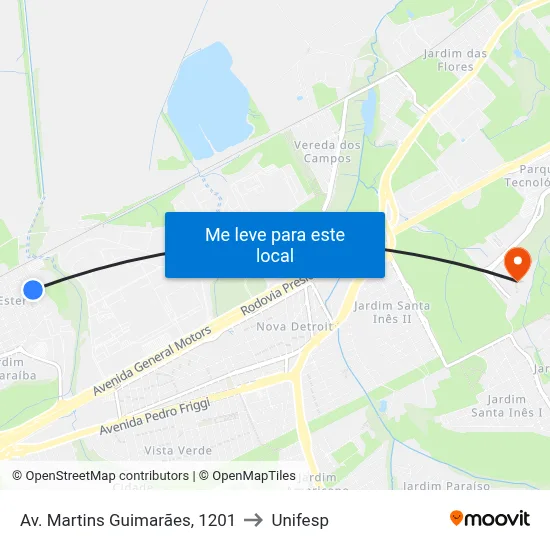 Av. Martins Guimarães, 1201 to Unifesp map