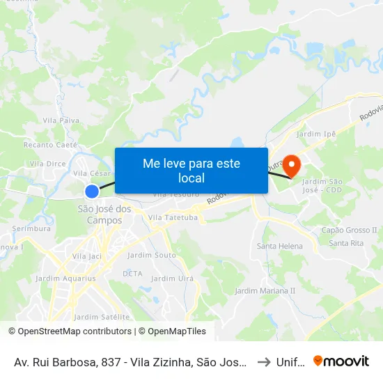 Av. Rui Barbosa, 837 - Vila Zizinha, São José Dos Campos to Unifesp map