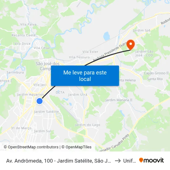 Av. Andrômeda, 100 - Jardim Satélite, São José Dos Campos to Unifesp map