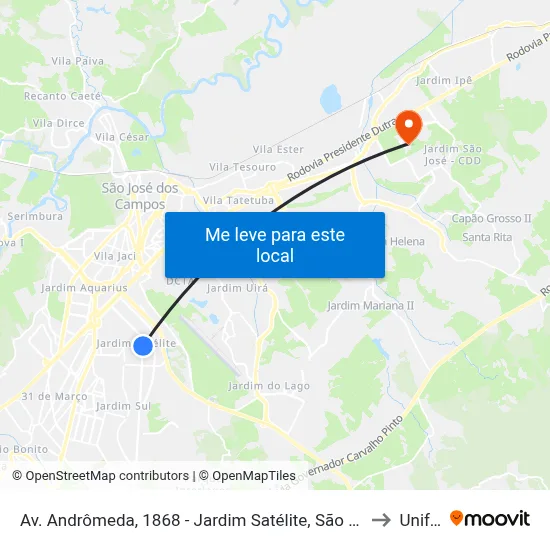 Av. Andrômeda, 1868 - Jardim Satélite, São José Dos Campos to Unifesp map