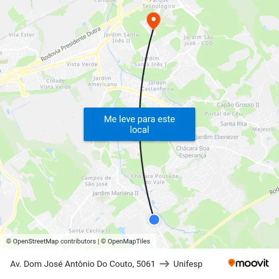 Av. Dom José Antônio Do Couto, 5061 to Unifesp map