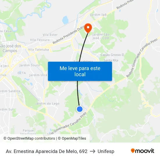 Av. Ernestina Aparecida De Melo, 692 to Unifesp map